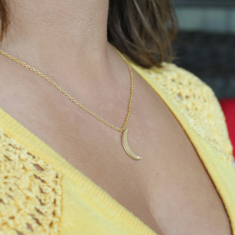 Dainty Waning Crescent Moon Necklace,Gold o Silver